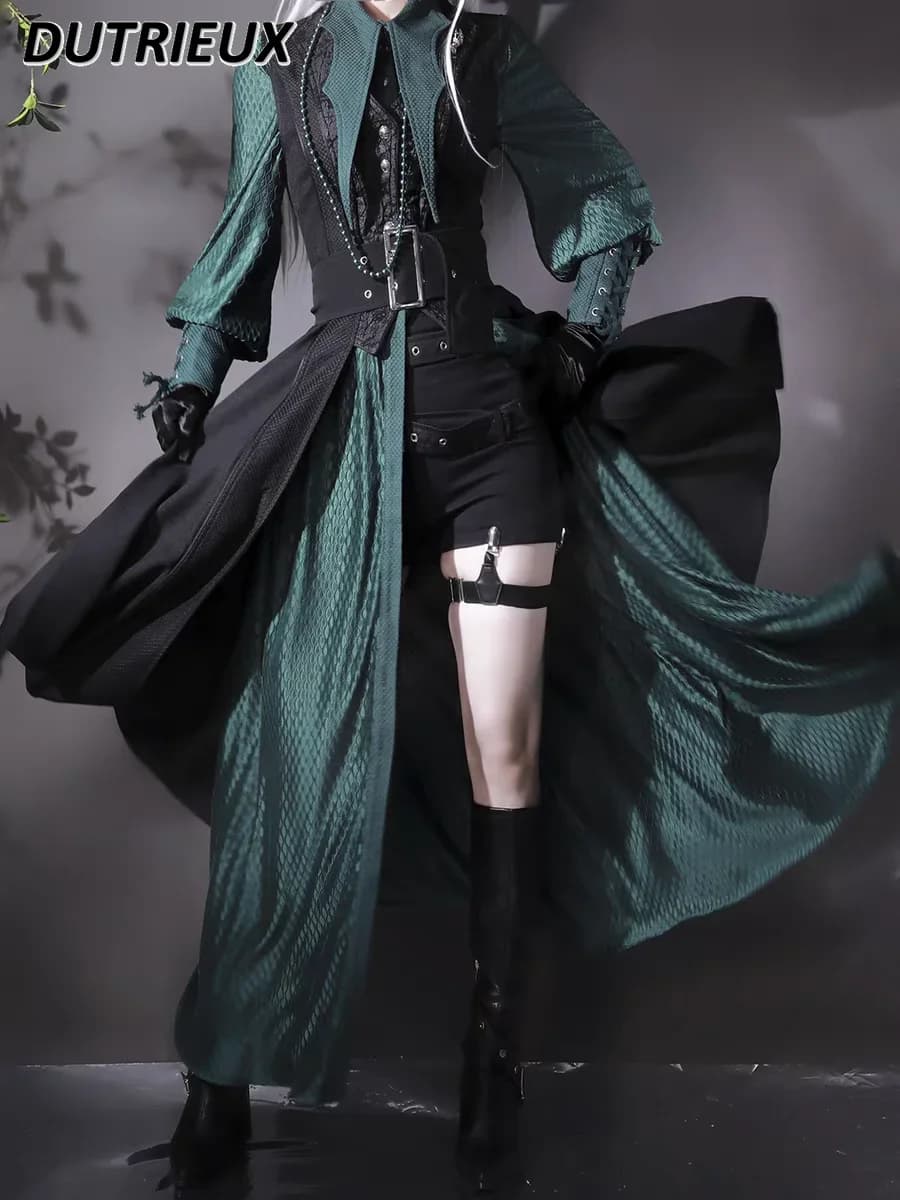 2026 Japanese Goth Lolita Long Retro Slim-fit Vest Jacket and Single Breasted Long-sleeved Shirt Shorts Handsome Suit