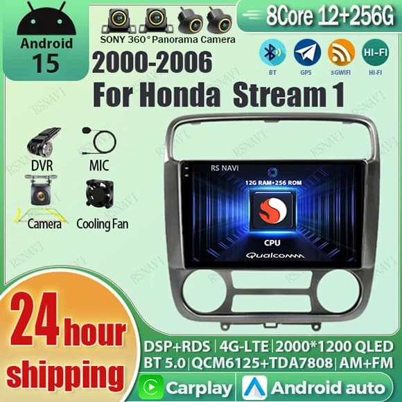 Android 15 wifi + 4G Carplay AUTO Autoradio Per Honda Stream 1 2001-2004 Navigazione GPS Lettore Video Stereo Multimedia DVD HU