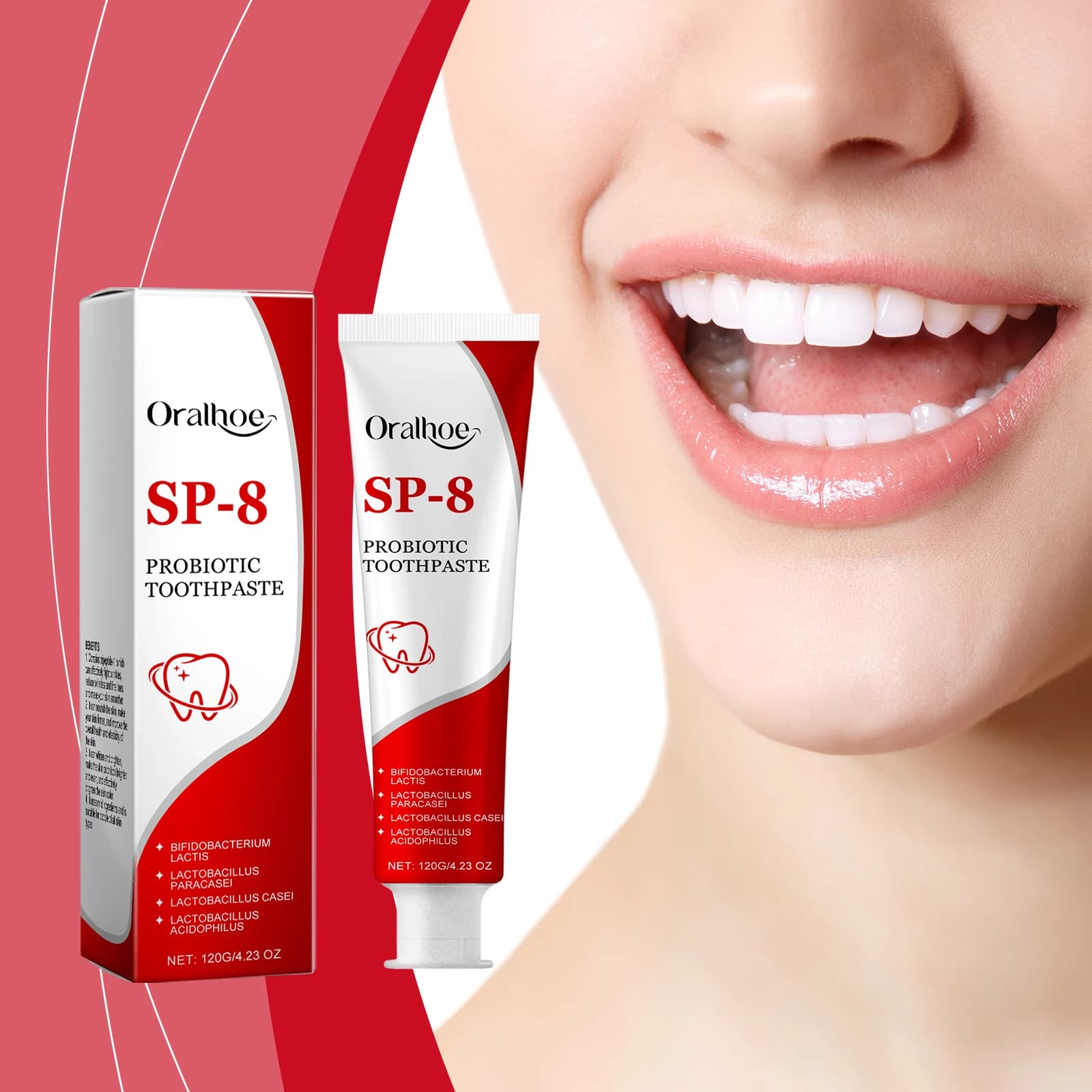 Dentifricio Probiotico Sp-8 Sbiancante, Rimuove Macchie e Placca, Igiene Orale, Alito Fresco, Sbiancamento Dentale