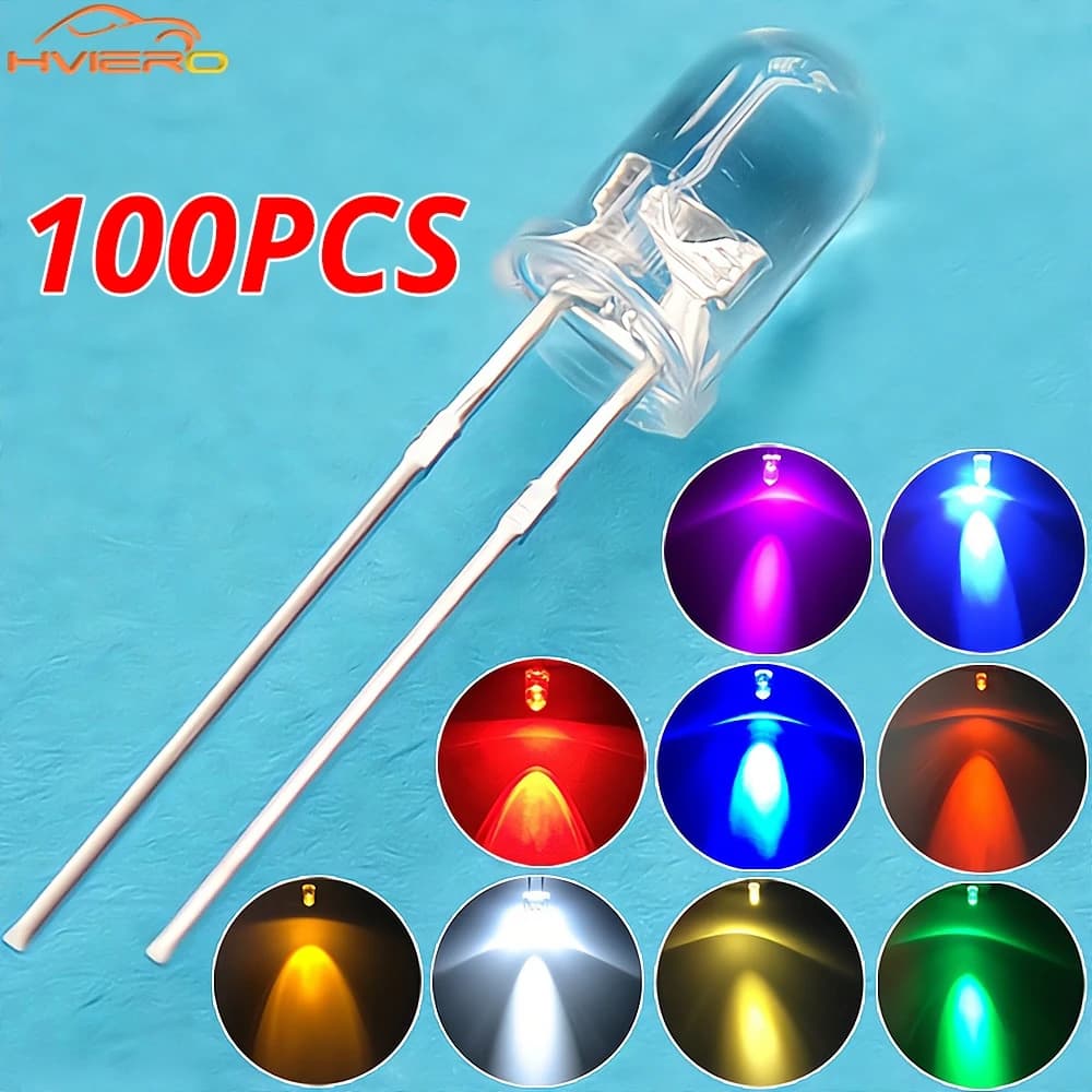 100 pz F5 5mm Rotondo Bianco Rosso Blu Rosa Caldo UV Acqua Trasparente Led Super Luminoso Luci Diodi Emettitori 6000-6500k Perline lampada Lampadina