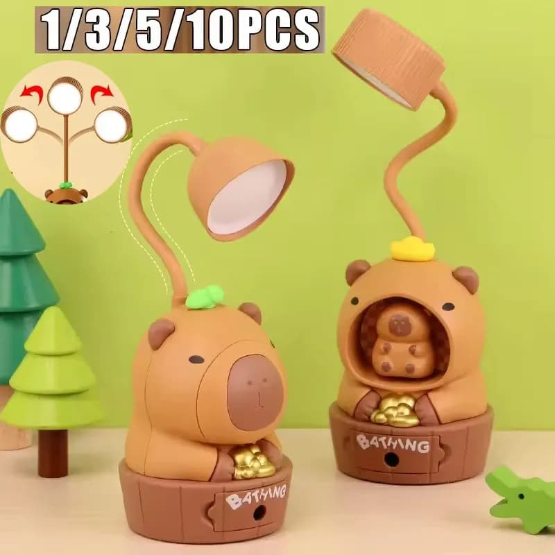 1-10PCS Cute Kapybara Cartoon Lampada da scrivania a LED Protezione per gli occhi Lampada da studio ricaricabile USB con temperamatite Regalo per bambini