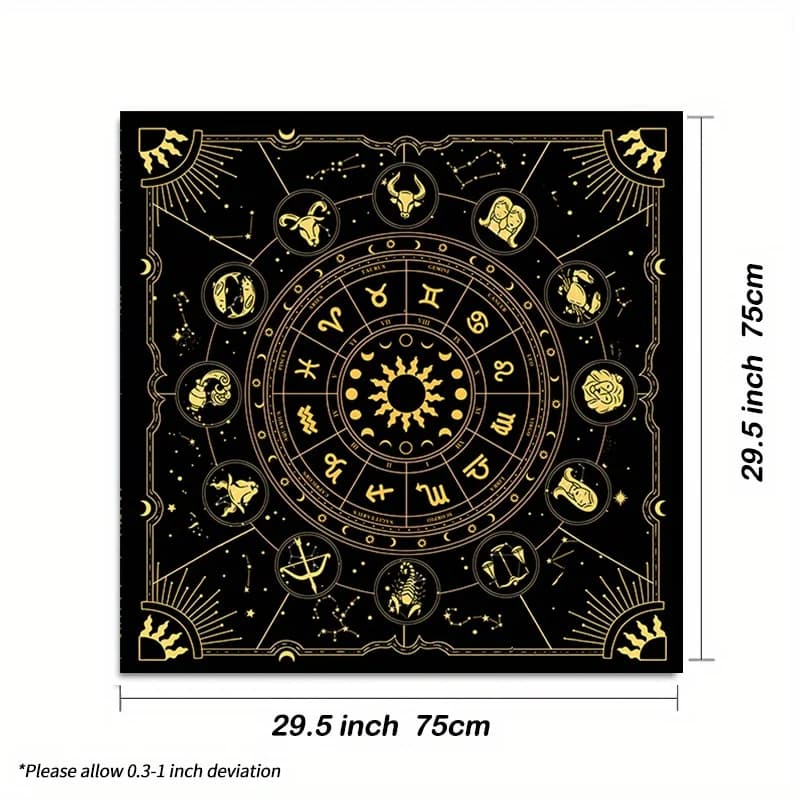VIKAMA Tappeto da Altare Astrologico con 12 Segni Zodiacali, Tappetino per Carte Oracolo, Tovaglia Decorativa per Dormitorio e Sala Giochi
