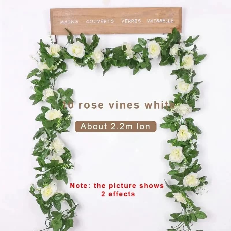 1 Piece 2,2M Artificial White Flowers, Fin Copper Plants, Artificial Leaves, Flower Garland for Wedding Decorations