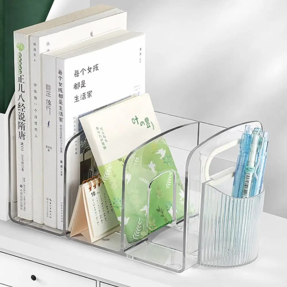 Desktop Organizer Save Space Handle Bookends Transparent Display Divider Book Stand Durable Simple Desk Storage Rack Bookshelf
