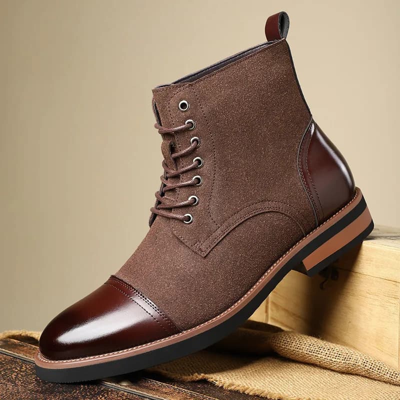 Designer New Fashion Winter Pointed Suede Leather Mixed Ankle Boots Men's High Tops For Men Flats Everyday All Match Shoes 2025