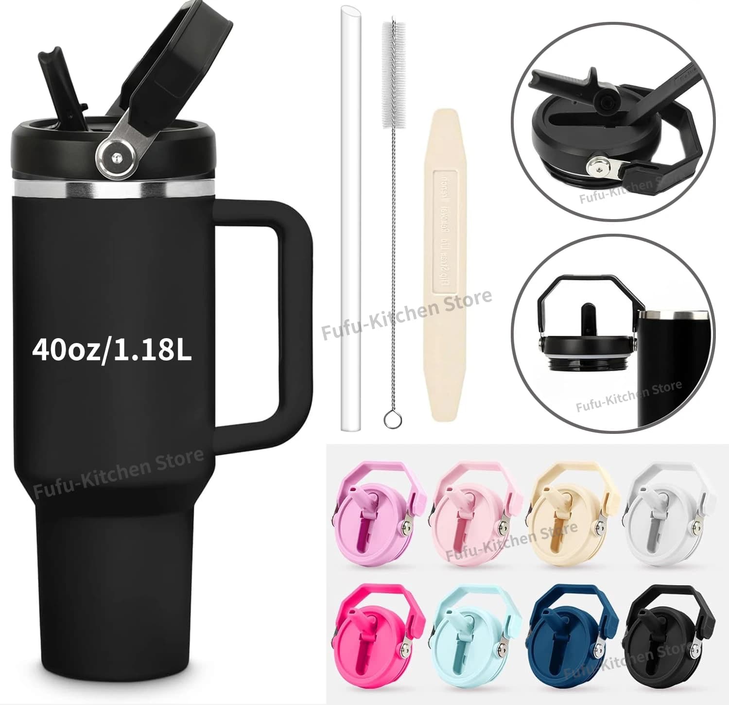 Coperchi Antigoccia da 40oz per Stanley Quencher H2.0 Tumbler, Coperchio con Manico e Cannuccia Ribaltabile Rimovibile, con Spazzola per Pulizia della Cannuccia Riutilizzabile
