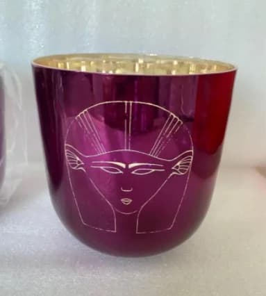 432hz perfect 3rd octave B note Crown chakra purple crystal singing bowl with carved about 6.5" + suede mallet