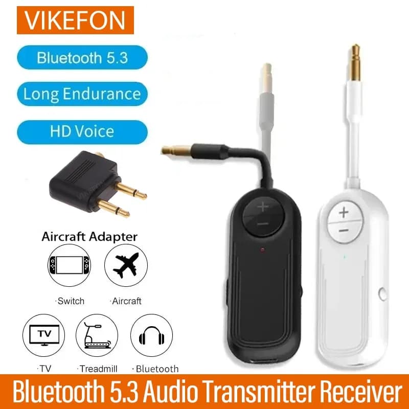 Audio Bluetooth 5.3 Aux 2 in 1 3.5mm Wireless Aux Adapter Transmitter and Receiver for Air Car TV