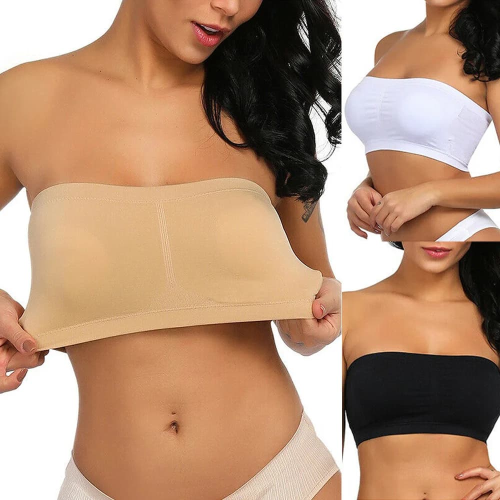 Large tube top with removable padding, no shoulder straps, chest strap, invisible woman underwear