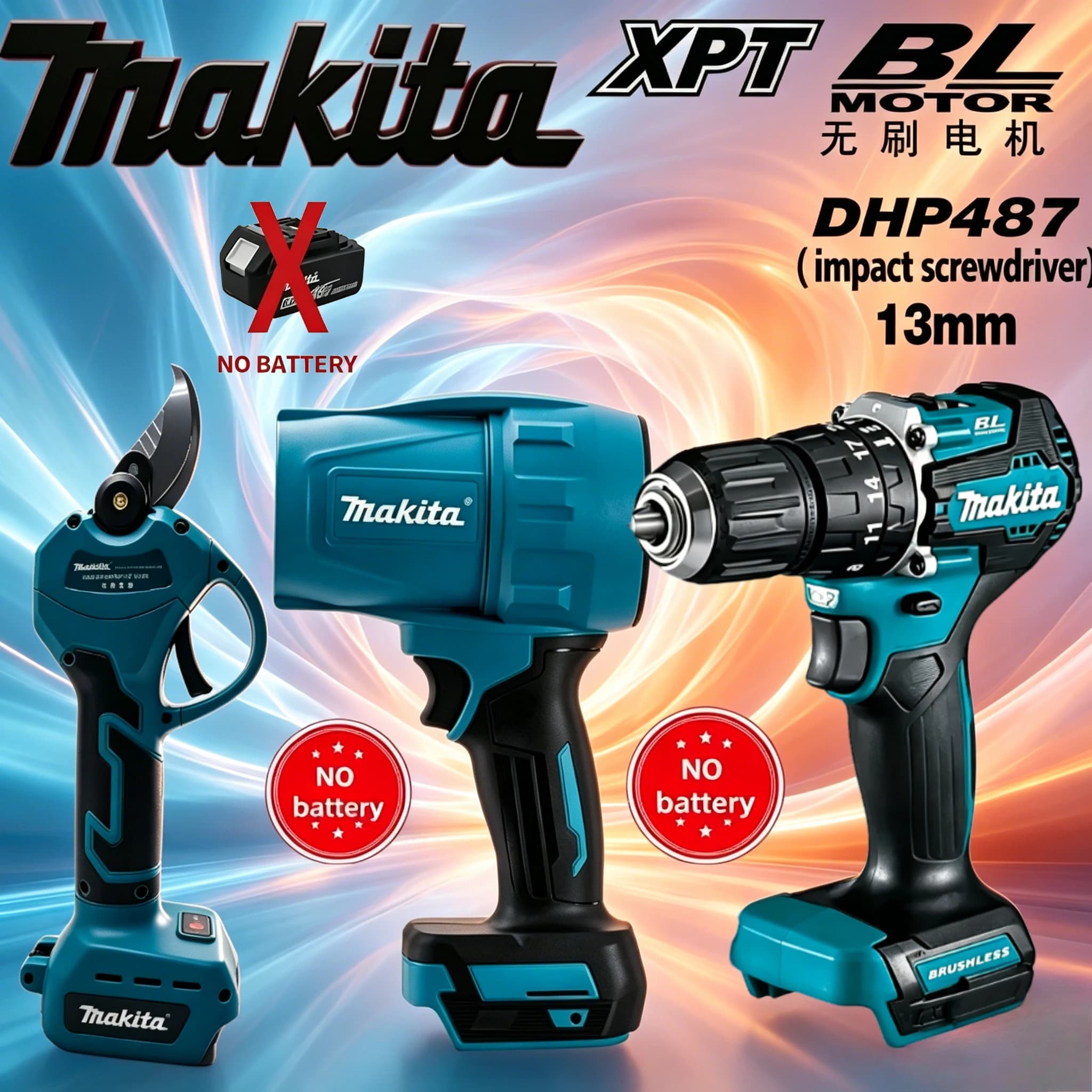 100% Genuine Makita 18V Battery, Makita Battery BL1850, Cell Welding Combo Kit with DHP487 Drill & BL Motor Pruning Shear