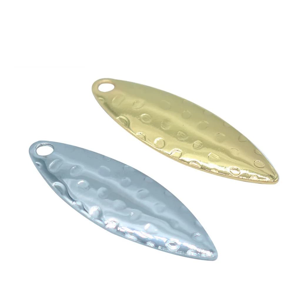 10 pz/lotto salice foglia paillettes Pit superficie fai da te rumore pezzo argento oro argento metallo rame cucchiaio Spinner pesca a mosca richiamo girevole