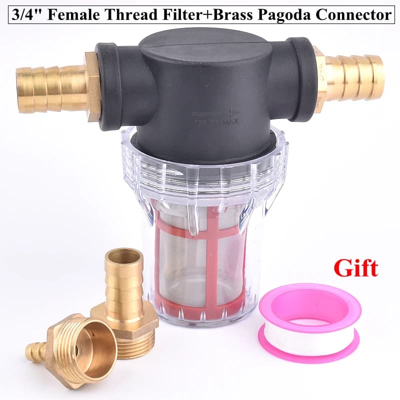 Filtro per Irrigazione da Giardino con Filettatura Femmina 3/4\" 10-200 Mesh, Connettore Pagoda in Ottone da 3/4\" a 8-25mm, Giunto per Tubo dell'Acqua per Pompa Acquario