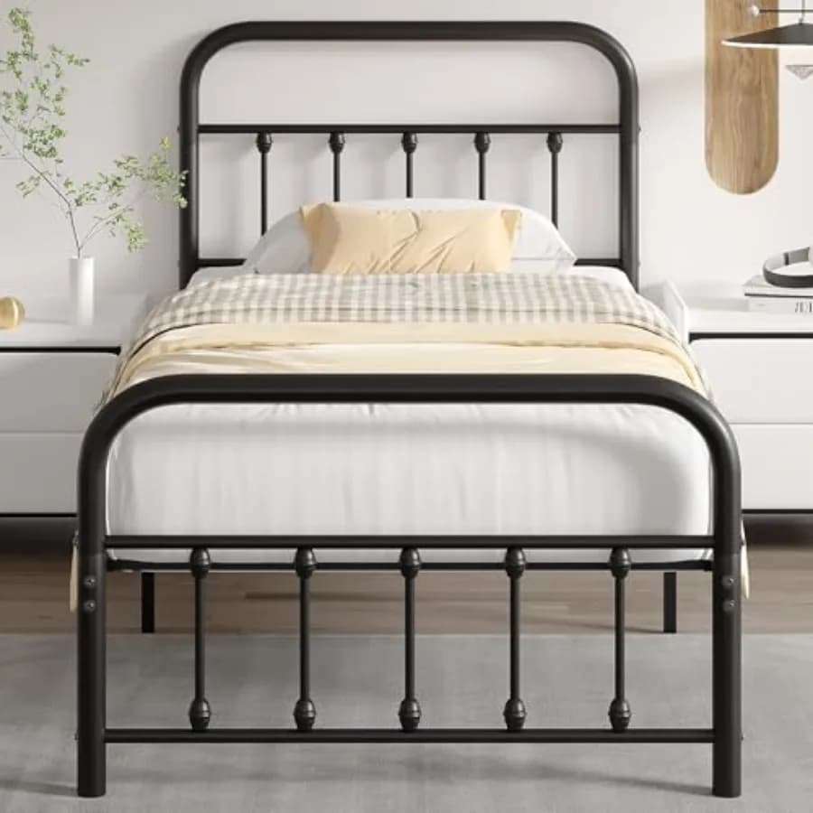 VECELO Letto in Metallo Stile Vittoriano Matrimoniale con Testiera, Struttura Classica in Metallo con Base per Materasso e Pediera