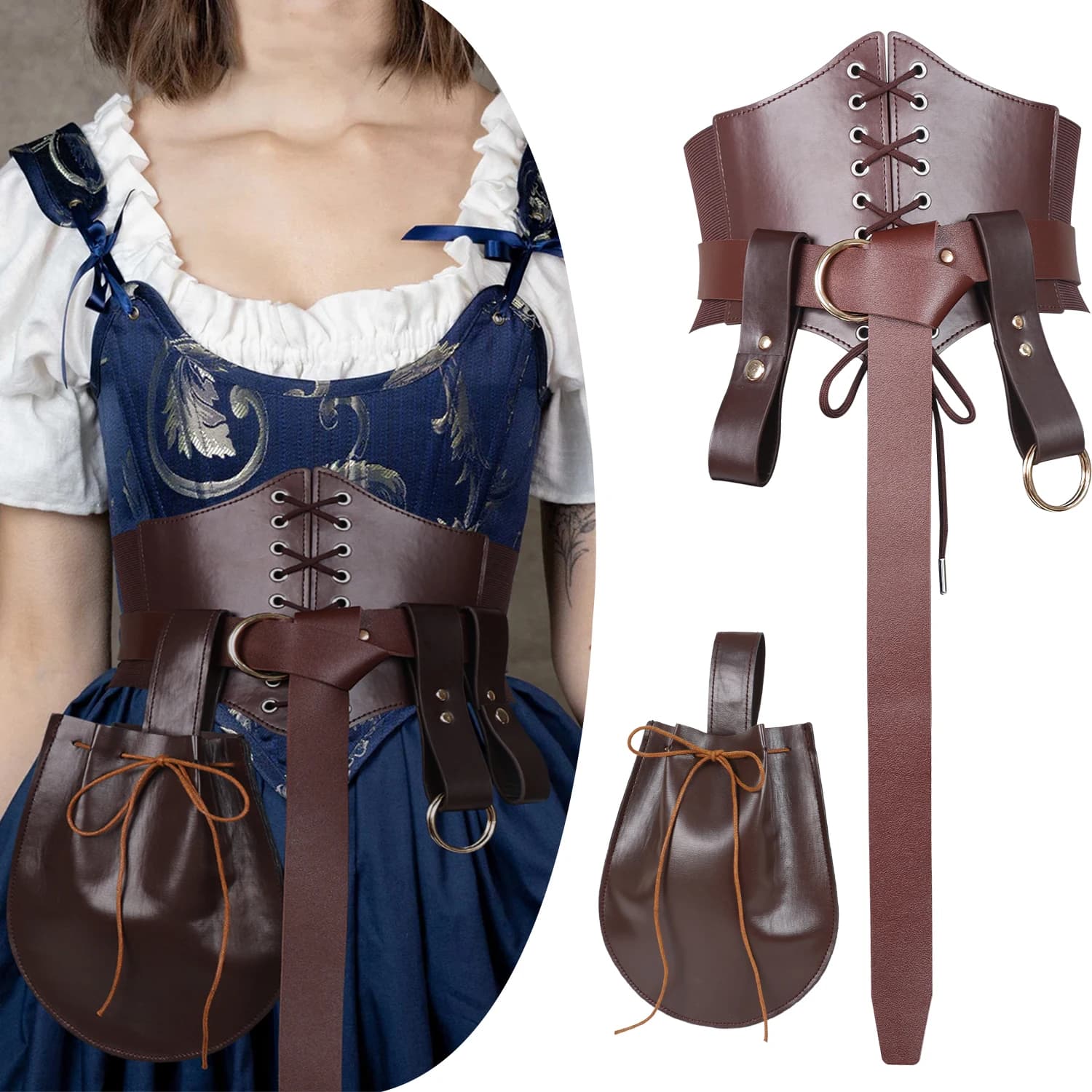 5-piece Set Of Medieval Retro Wide-belt Knights Viking Warrior Armor Costumes Exquisite Props For Adult Role-playing