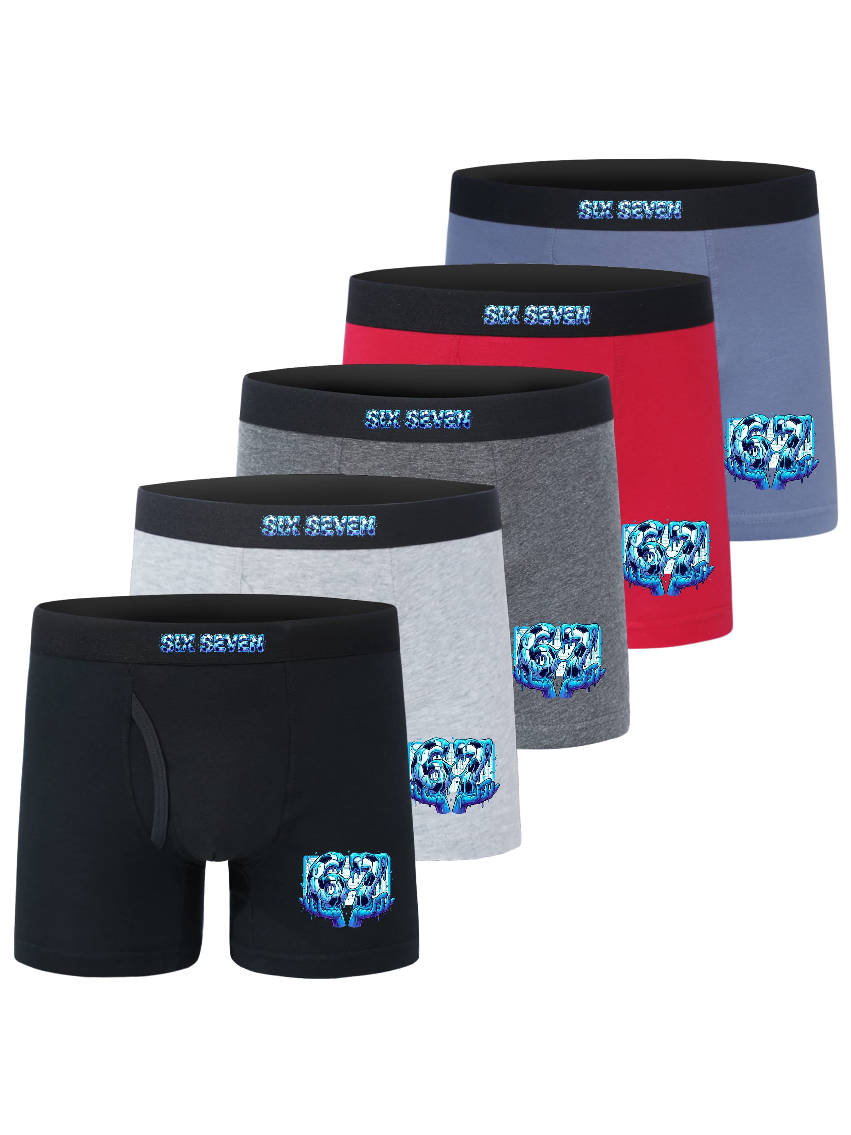 5-Pack Boys Cotton Boxer Briefs Graffiti 67 Print Breathable Kids Underwear for Boys 5-15 Years