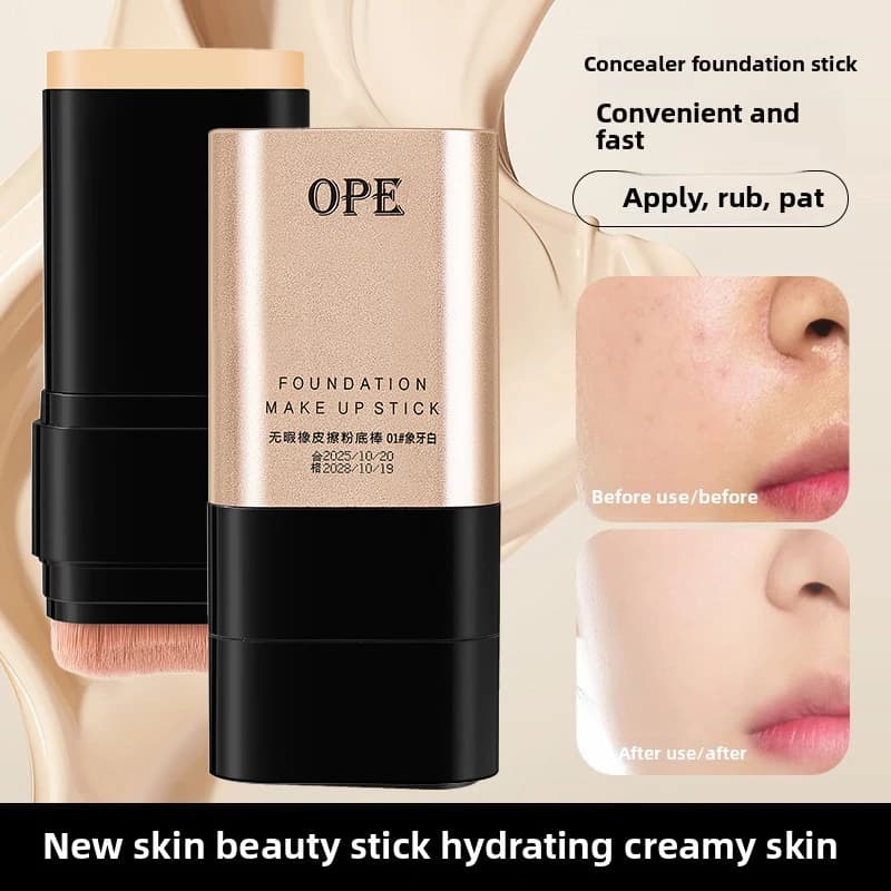 Double-ended foundation stick, velvety moisturizing light coverage foundation, long-lasting perfect makeup, facial