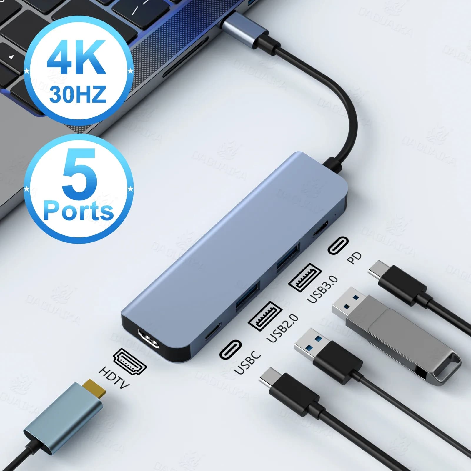 HUB USB C 5 in 1 con docking station 4k30Hz Convertitore compatibile da USB-C a HDTV HUB splitter Thunderbolt 3/4 hub per laptop