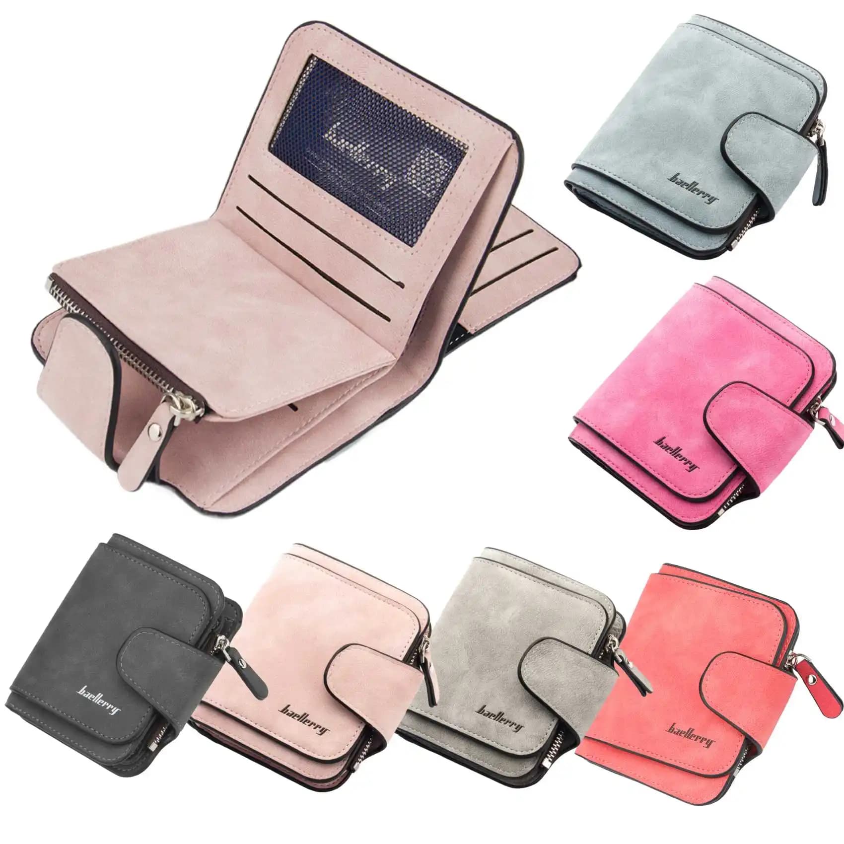 Wallet Women Fashion Casual Short Tri-fold Buckle Abrasive PU Leather Purse Multi Card Coin Storage