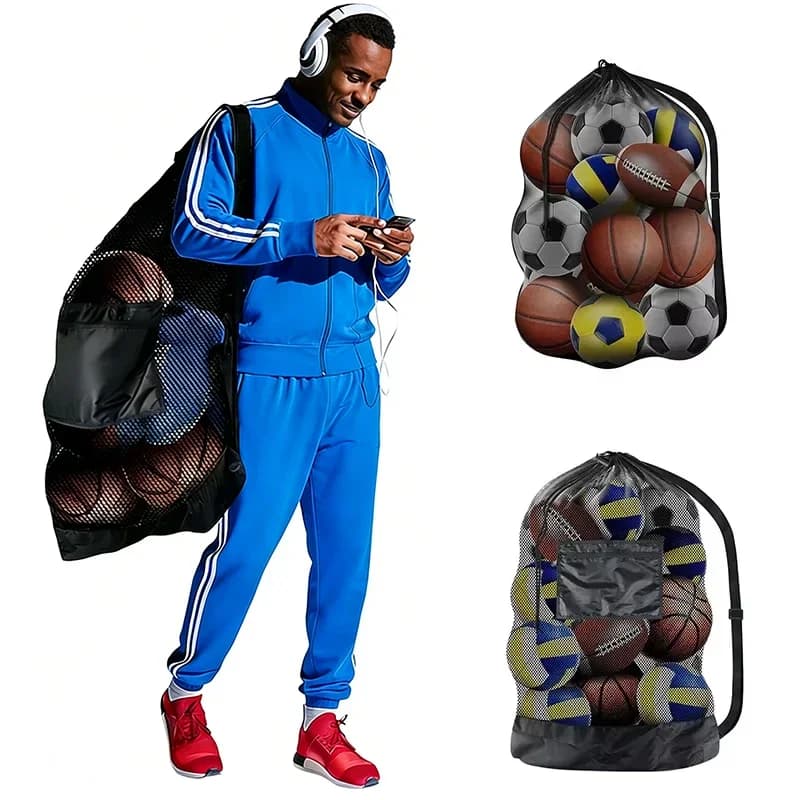 Extra Large Ball Storage Bag Backpack Portable Mesh Drawstring Shoulder Bag Volleyball Basketball Football Sports Gym Big Bags