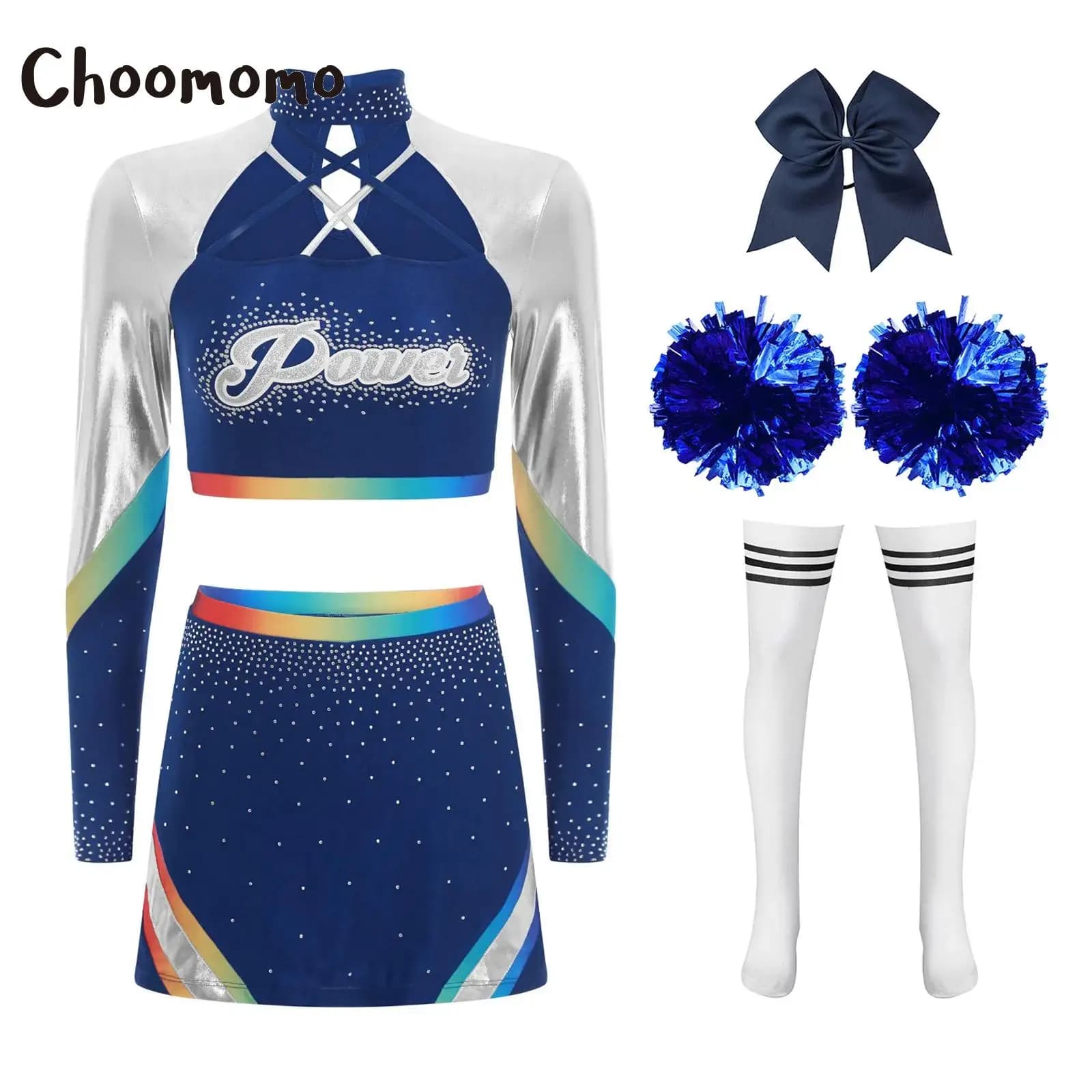 Costume da cheerleader Uniforme da ballo per donna Concorso femminile Cheer Up Dance Set con gonna corta Fascia per capelli e calzini