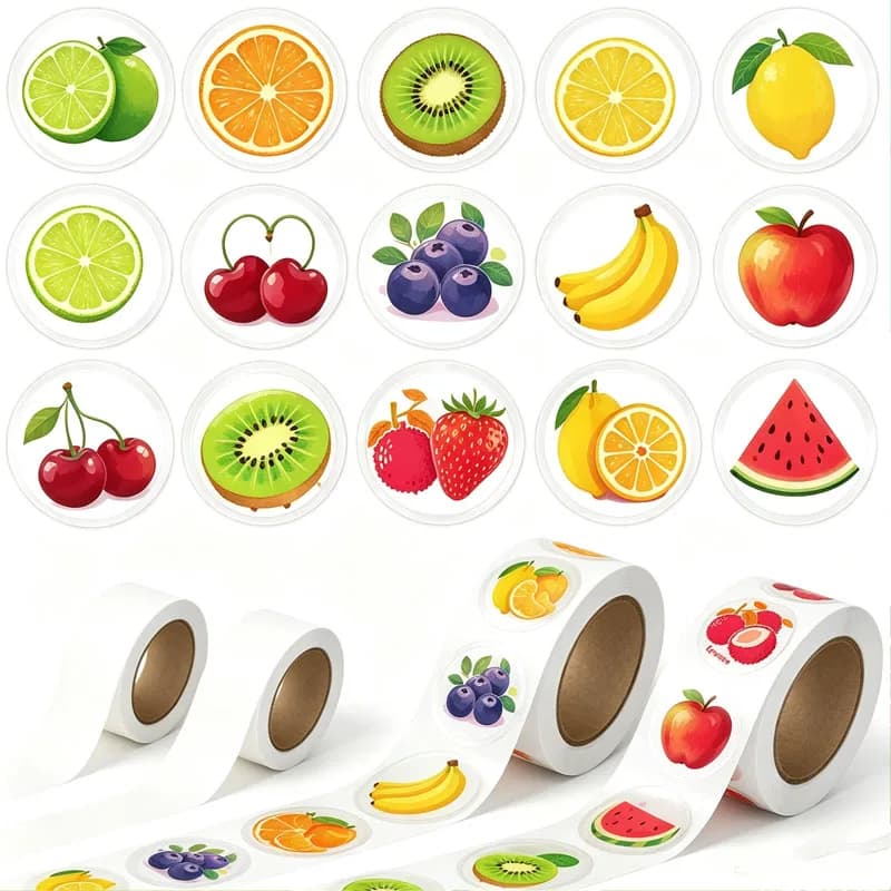 1-20Rolls 500pcs/Roll Assorted Fruit Design Self Adhesive Tape for Planner Laptop Diary Notebook Cute Decoration Craft Supplies
