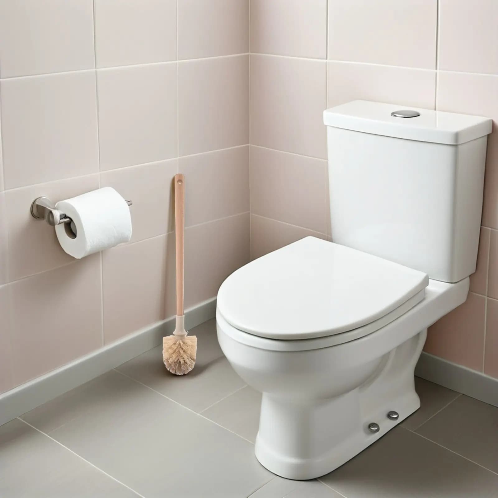 Set di 2 Spazzole per WC con Manico Lungo in Legno, Strumento per Pulizia Profonda del Bagno e Rimozione Macchie