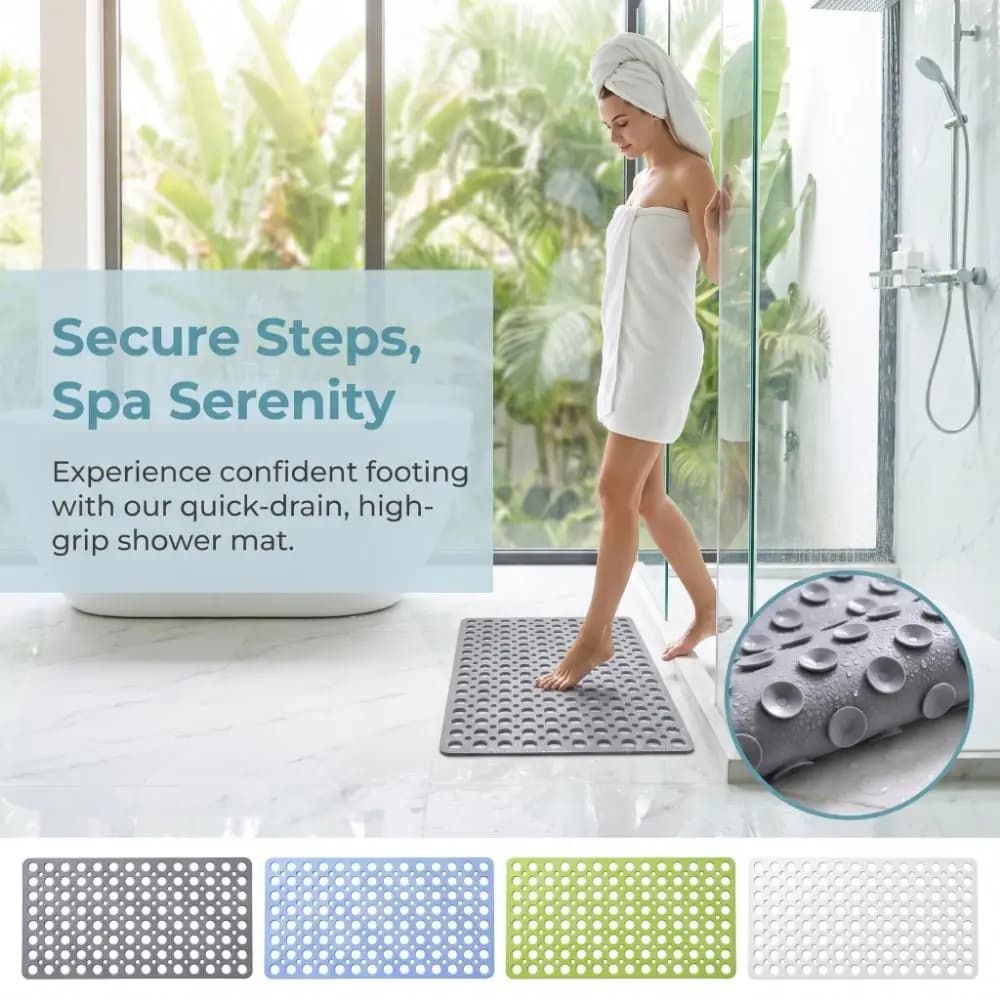 Foot Mat TPE Suction Cup Bath Mat Eco Friendly Quick Drain Shower Mat Anti Wear Anti Mould Round Hole Bath Mat Wet Area