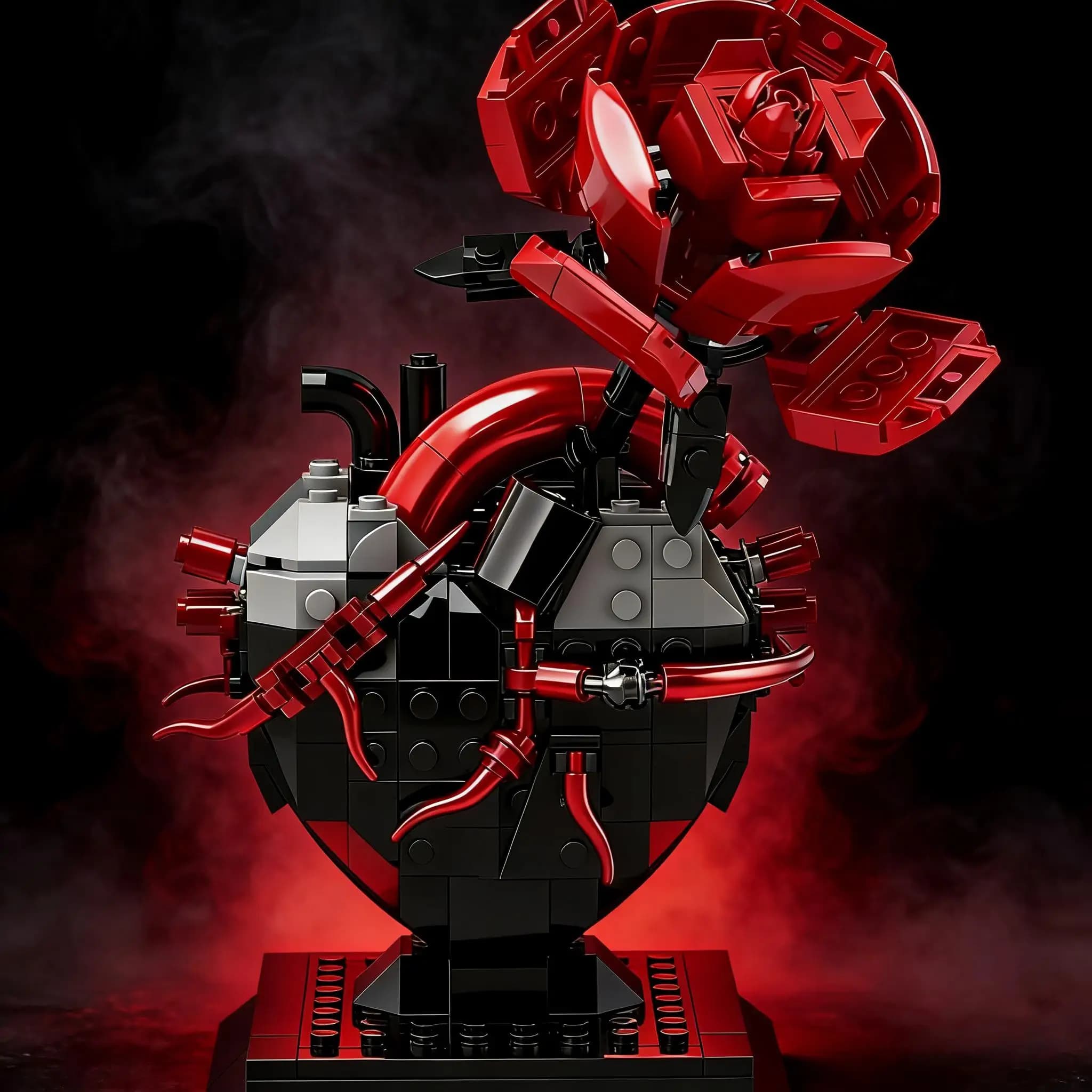Modello di Blocchi da Costruzione a Forma di Rosa Artificiale con Cuore, Stile Horror Creativo, Gioco Puzzle, Idea Regalo per Madri e Ragazze