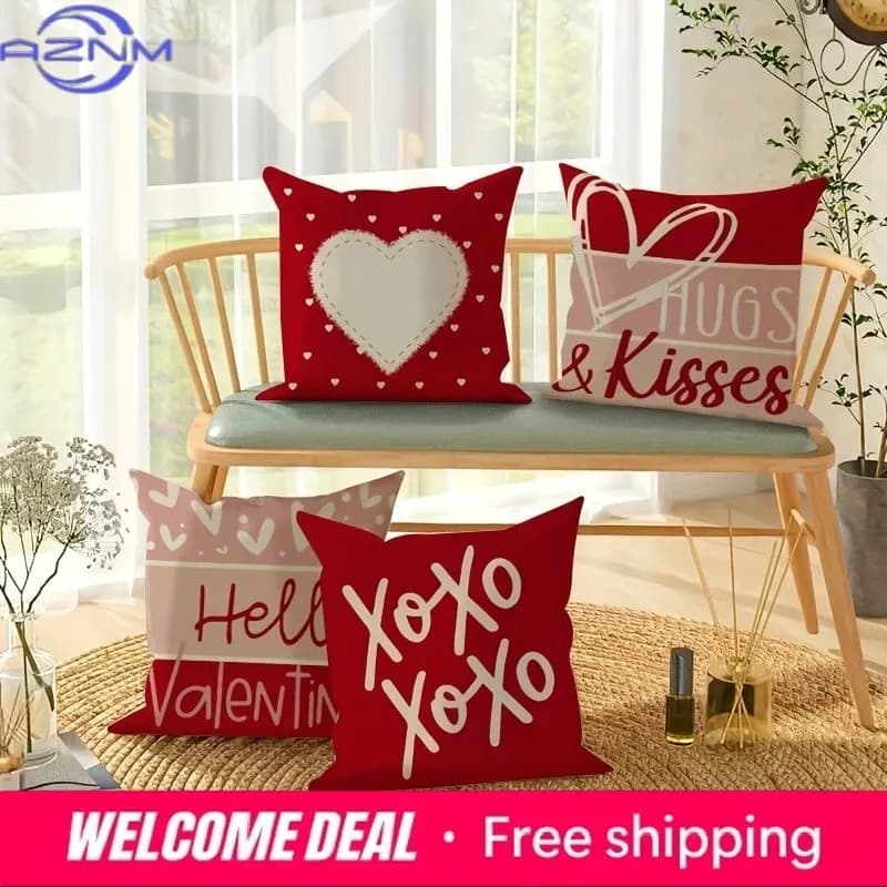 Valentine's Day Love Heart Print Home Decor Pillowcase Bedroom Living Room Sofa Decoration Polyester Cushion Cover with Zipper