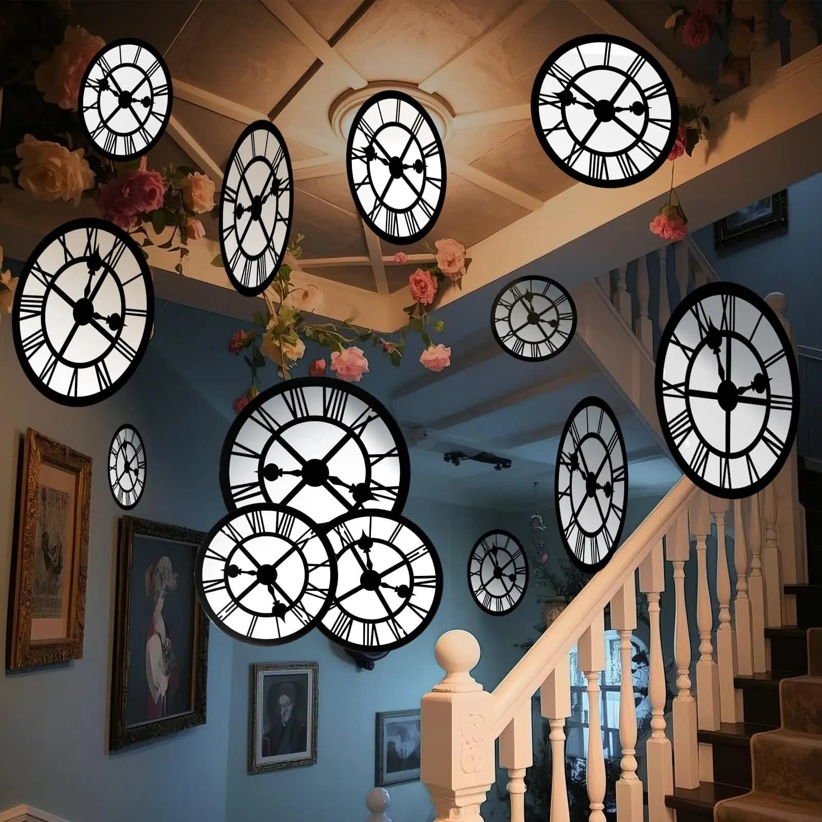 20Pcs Clock Hanging Decorations Roman Numeral Clock Cutouts Alice In Wonderland Theme Party Ceiling Wall Hanging Ornaments
