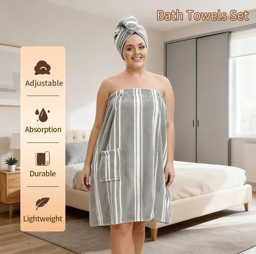 Abito da telo da bagno indossabile a righe di lusso: materiale in poliestere morbido super assorbente, ad asciugatura rapida, ideale per uso domestico e in viaggio