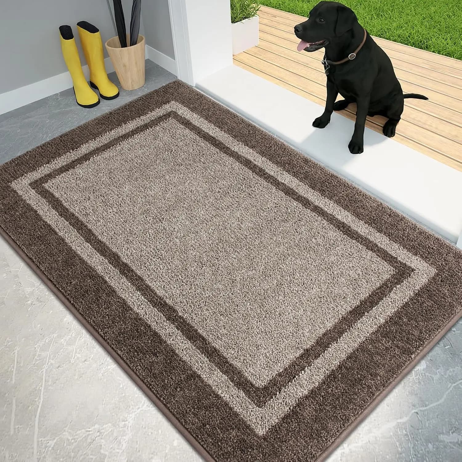Tappetino Antiscivolo Lavabile 32x48 Pollici, Tappeto Assorbente per Scarpe Fangose e Animali Domestici, Beige Grigio