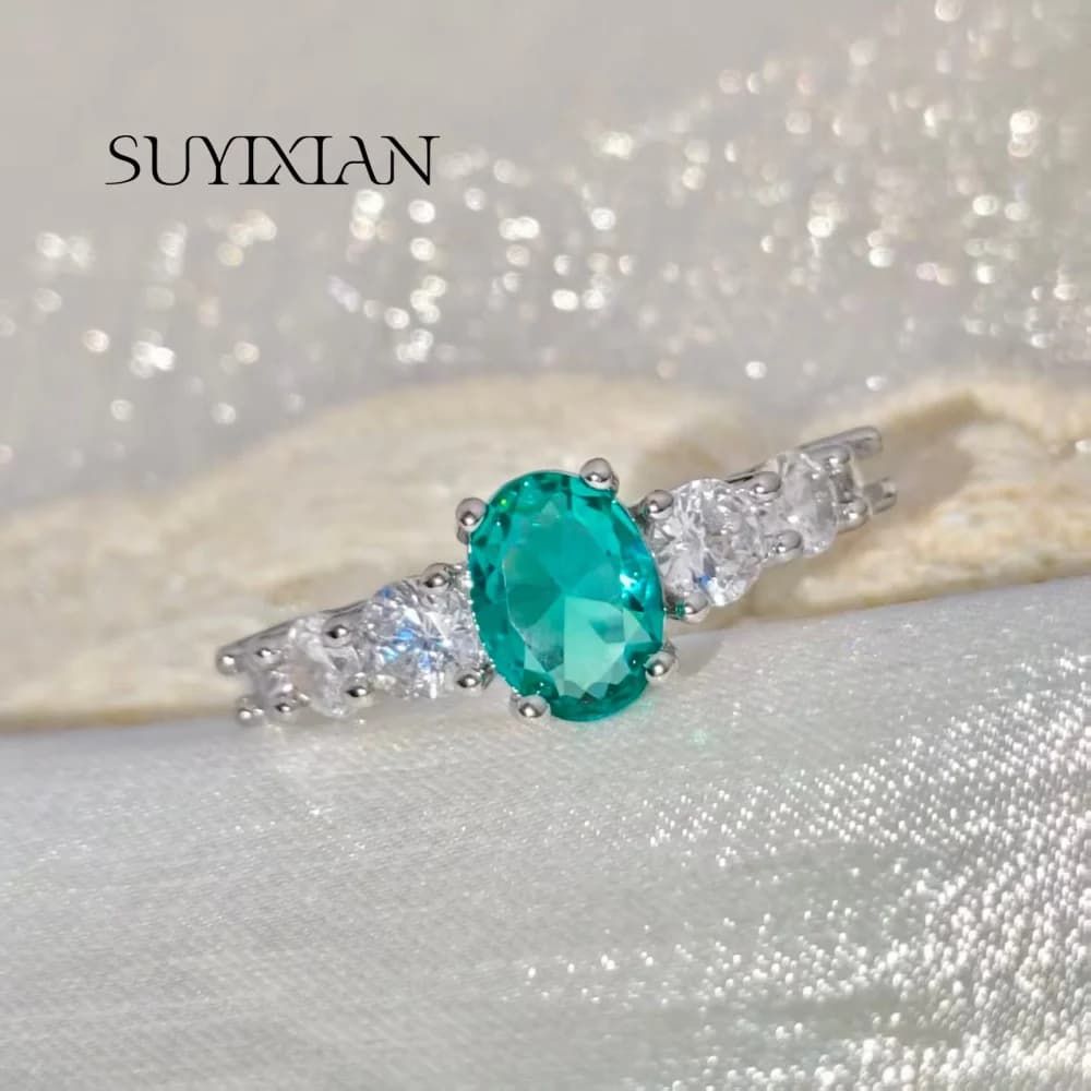 Anello in Argento Sterling 925 con Zircone Verde Paraiba, Gioiello di Lusso per Donna, Regalo per Compleanno e Anniversario