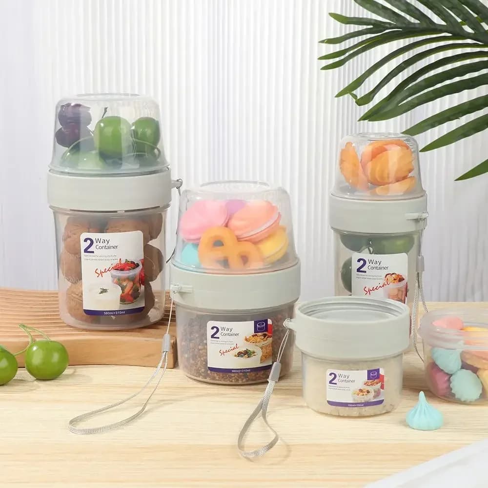 Contenitore per alimenti per la conservazione della freschezza Contenitore per insalata per yogurt Contenitore per cereali Barattoli da viaggio portatili a doppio strato Accessorio da cucina