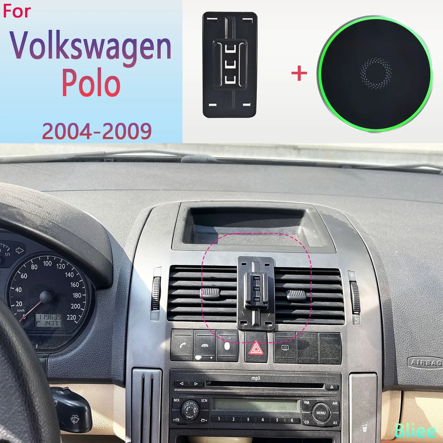 Per Volkswagen VW Polo 2004 2005 2006 2007 2008 2009 Supporto magnetico per telefono per auto 15W Supporto per telefono di ricarica wireless Base MagSafe