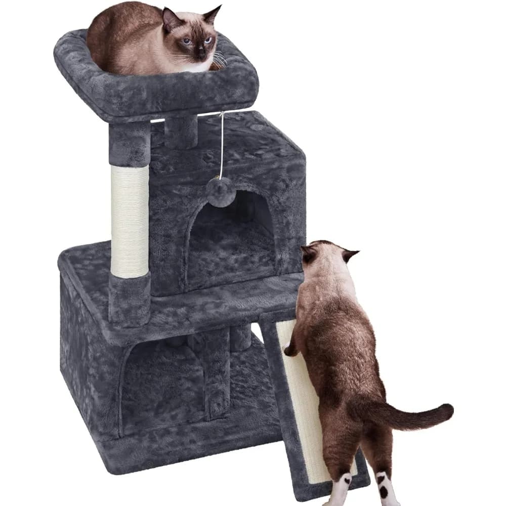 Albero per Gatti da 36 Pollici con Cuccia per Gattini, Mobili con Posti Letto e Tiragraffi Rivestiti in Sisal e Area in Peluche