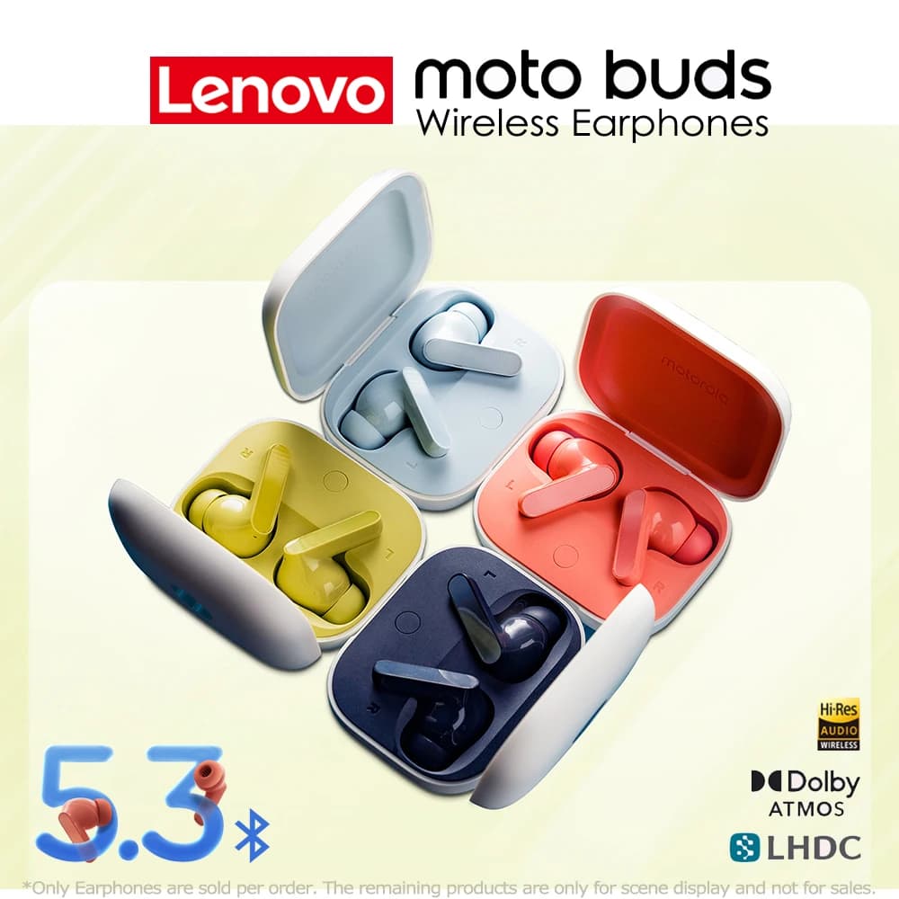 Auricolari wireless Lenovo Moto Series Buds, Bluetooth 5.3, riduzione del rumore, accoppiamento rapido, Dolby Atmos Hi-Res, batteria a lunga durata