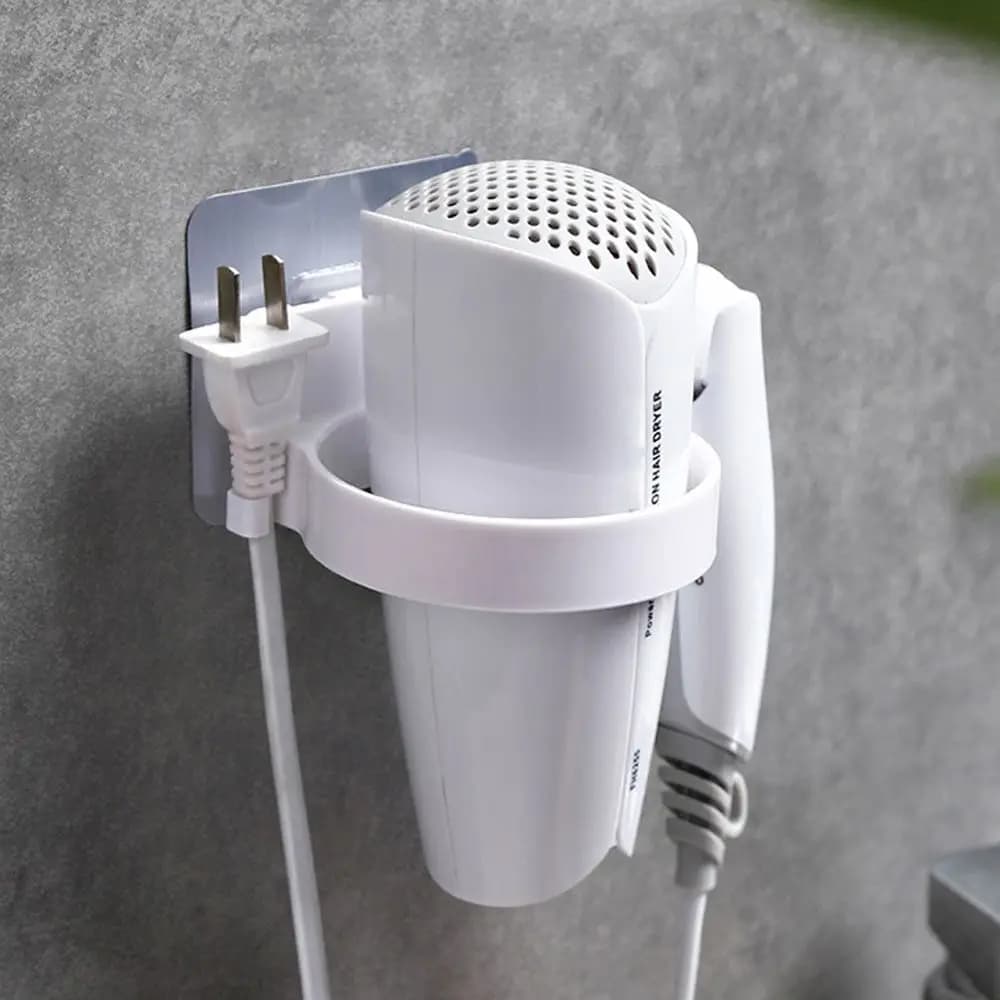 Mensole Organizzative Autoadesive in ABS, Portaoggetti da Parete per Bagno, Mensola a Muro con Supporto per Asciugacapelli