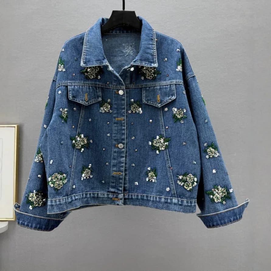 SuperAen Abito alla moda patchwork in denim da strada in stile europeo e americano per giacche larghe a maniche lunghe da donna