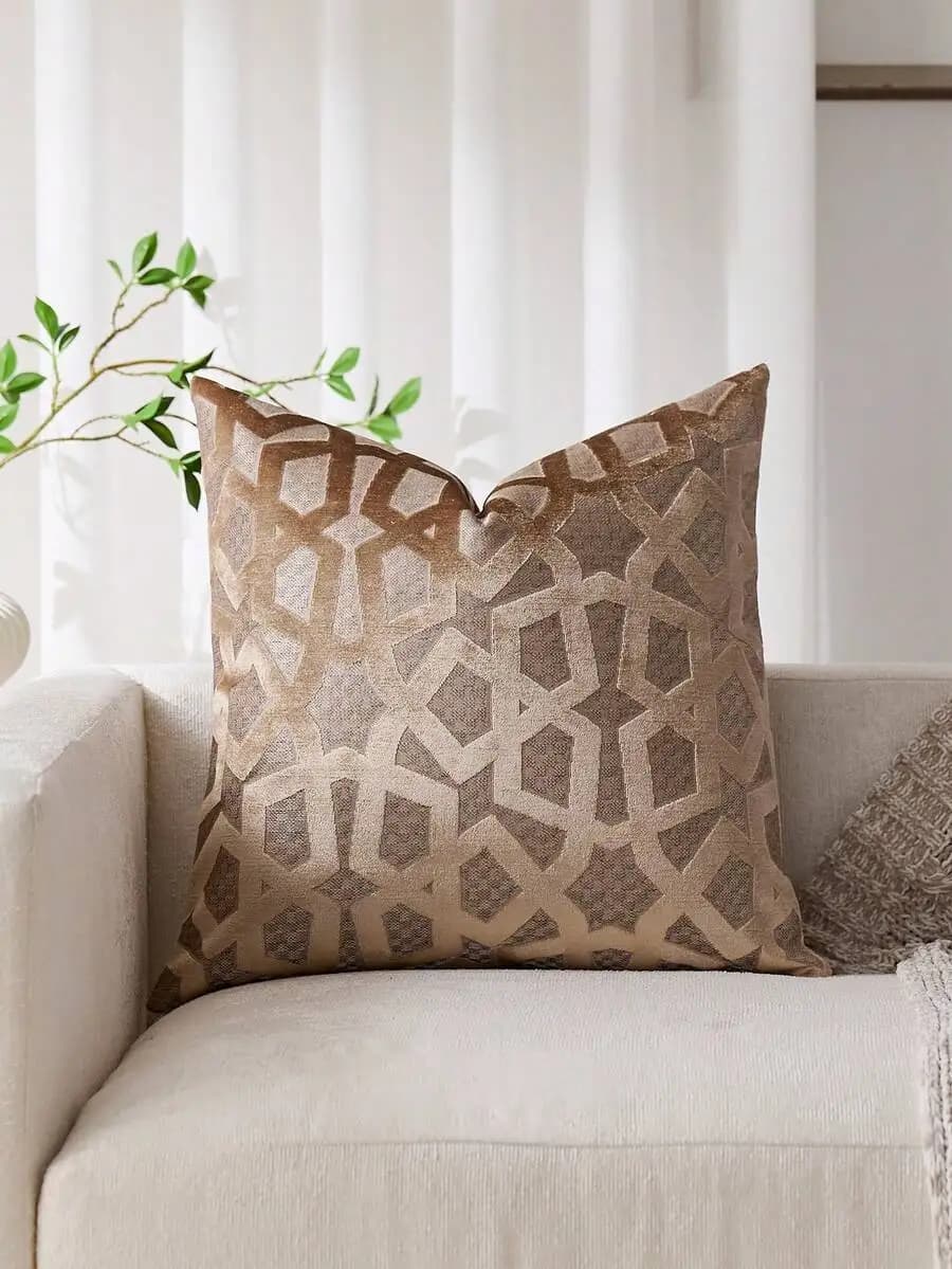 Rust Geometric Jacquard Velvet Square Pillow Cover Decorative Throw Cushion For Sofa Bed