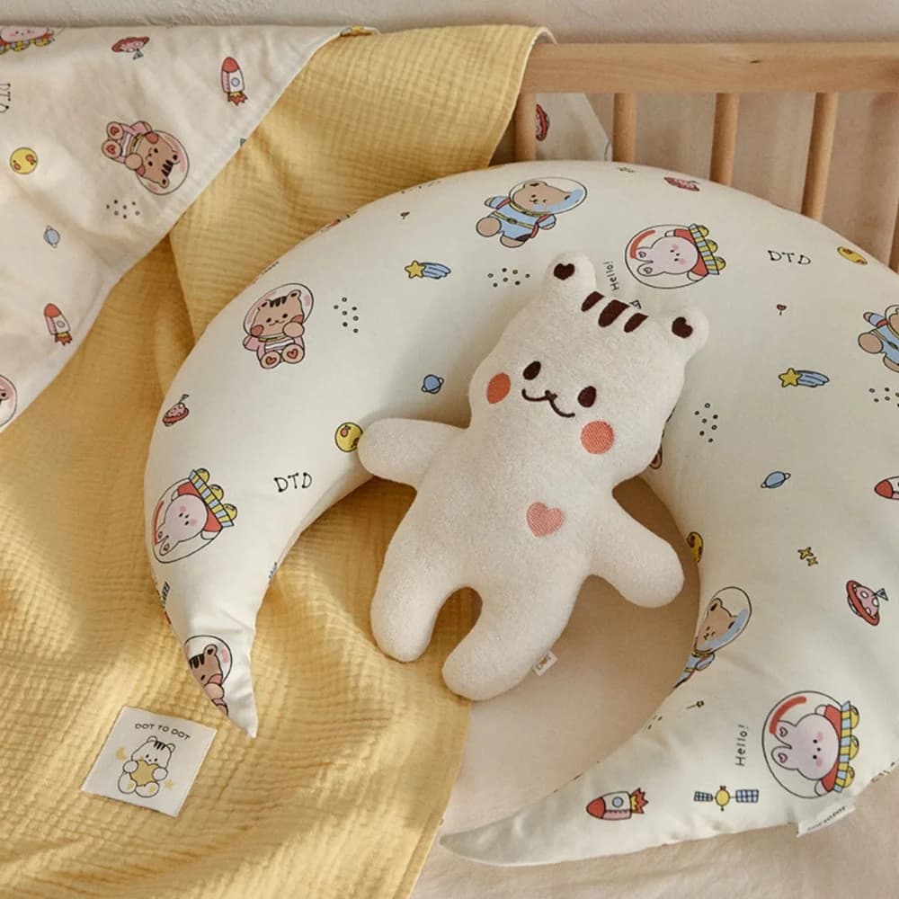 Cuscino di supporto per neonati a forma di U con stampa orsetto, cuscino per seduta e schienale per neonati, morbido supporto per la cura e l'allattamento, multiuso