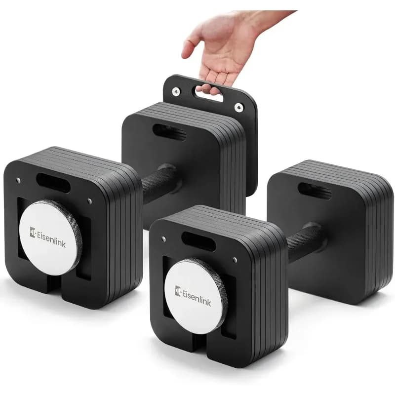 Set di manubri regolabili Eisenlink, 10-50/80 libbre, incrementi da 5 libbre, manubri con blocco rapido a peso quadrato per fitness domestico (50/80 libbre×2)