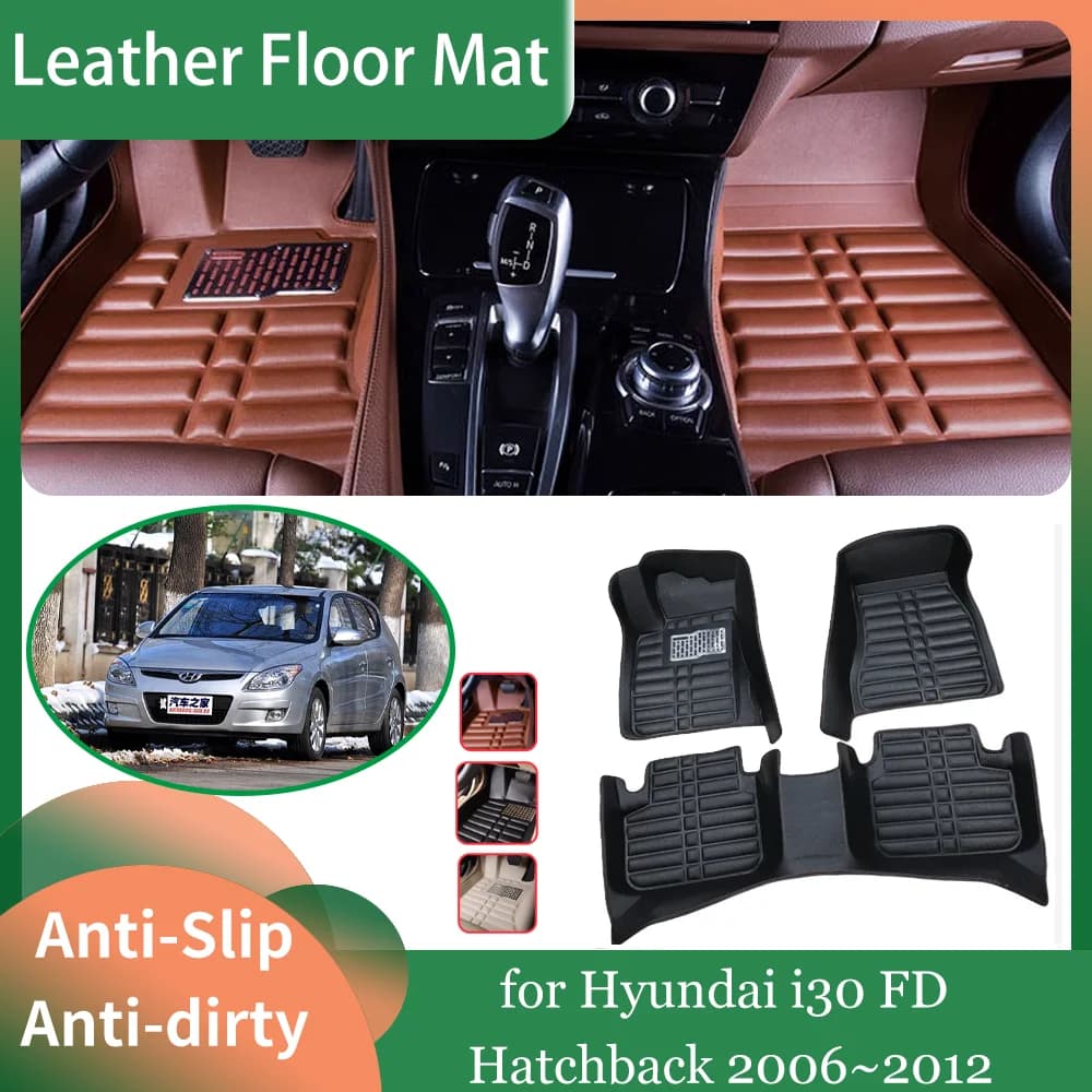 Car Leather Car Mat for Hyundai i30 FD Hatchback 2006 ~ 2012 2007 Foot Interior Coat Waterproof Accessories