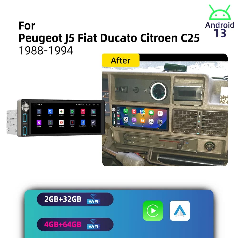 1 Din Car Stereo Android for Peugeot J5 Fiat Ducato Citroen C25 1988-1994 CarPlay GPS Multimedia Autoradio Radio Head Unit