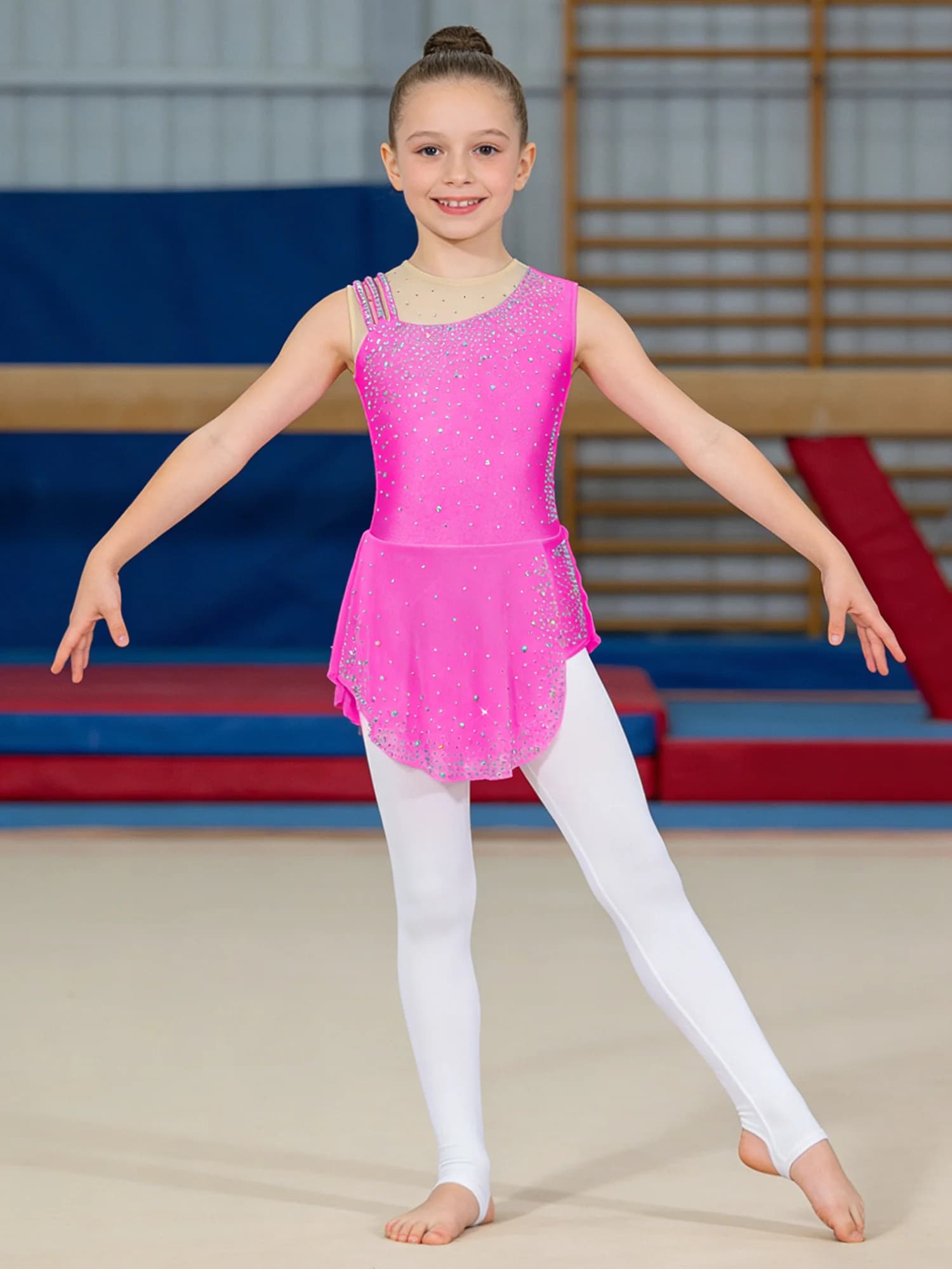 Kids Figure Skating Dress for Girls Rhythmic Gymnastics Leotard Ice Skating Dancewear Children's Rhinestone Ballet Tutu Dress