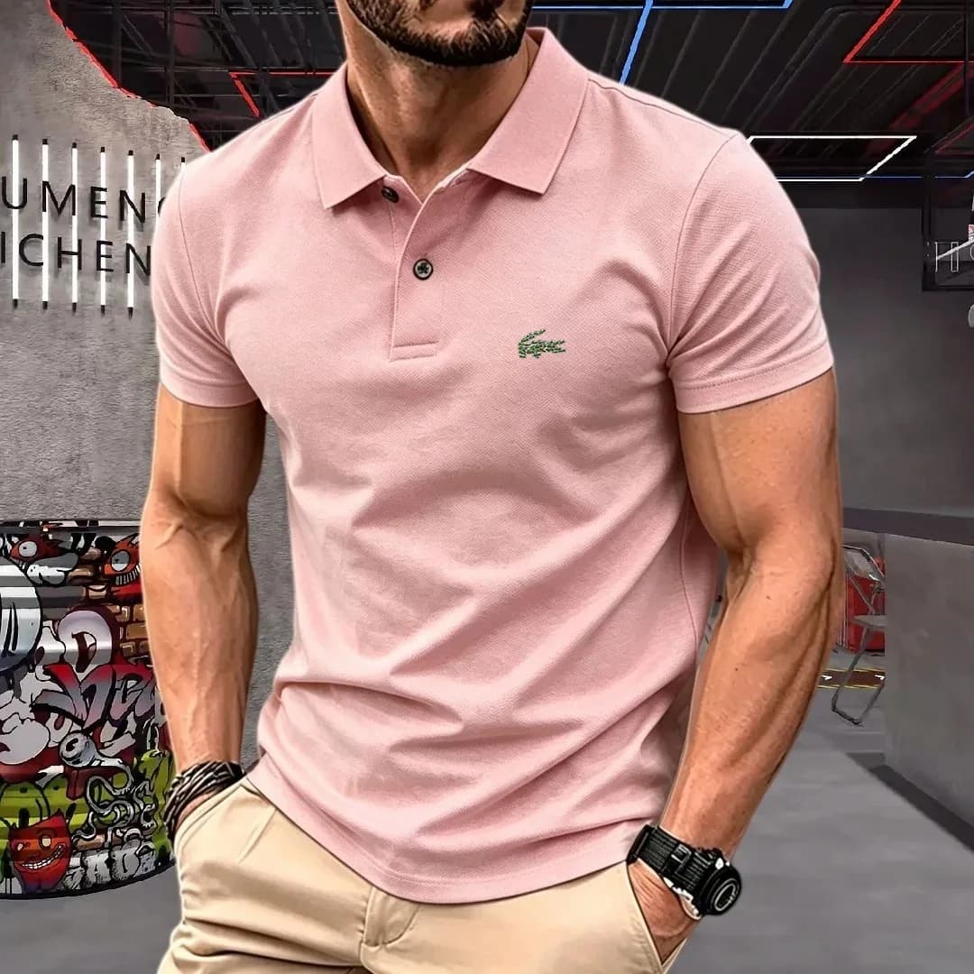 Man Short-Sleeved Polo Shirt Lapel Button Color Blocking Pattern Printing New Golf T-Shirt Business Casual Men's Clothing