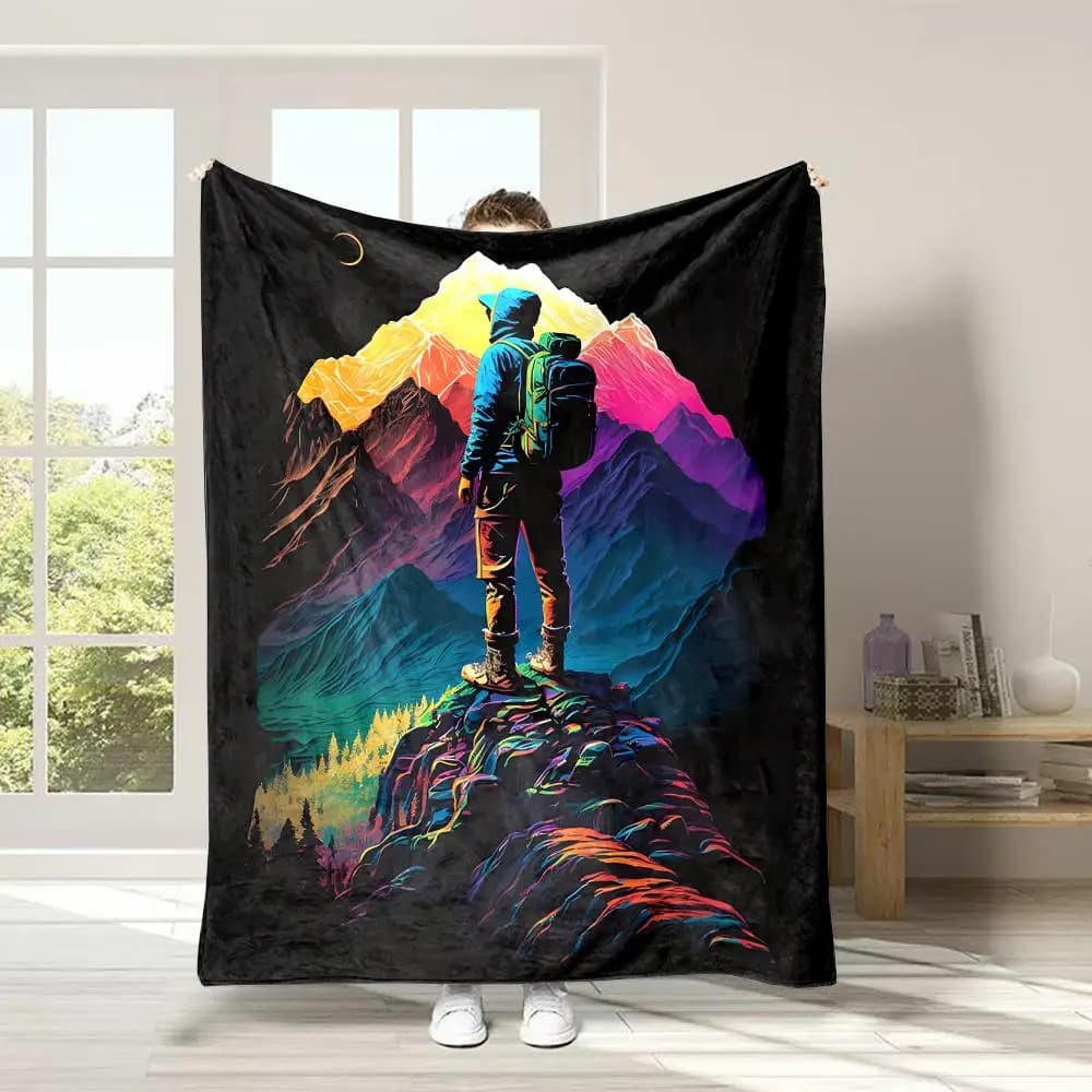 Scenic patterns of hiking trips Flannel printed blanket suitable for all seasons suitable for living room office sofa and travel