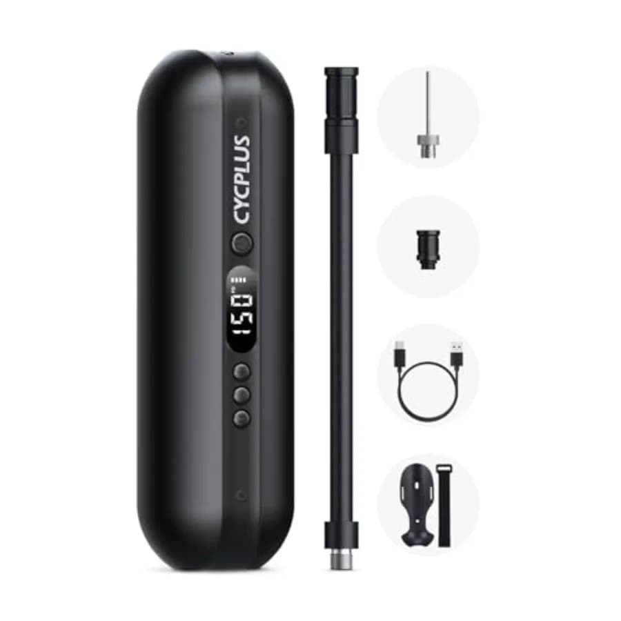 Compressore d'Aria Elettrico Portatile, Pompa per Biciclette e Auto, Gonfiatore Pneumatici Max 150 PSI con Spegnimento Automatico, Valvole Presta e Schrader