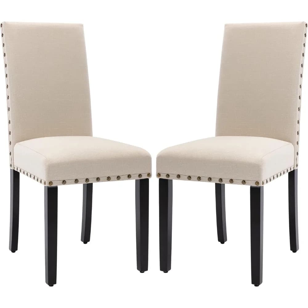 Sedie da pranzo imbottite con finiture Nailhead, set di 2 sedie da sala da pranzo Parsons in tessuto con gambe in legno massello, sedie da cucina fo