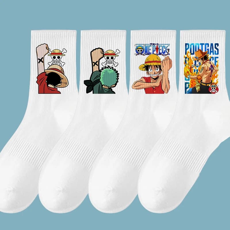 Anime One Piece Men Sport Long Socks Luffy Zoro Chopper Breathable Cotton Stockings Casual Ankle Socks All-Season Stockings